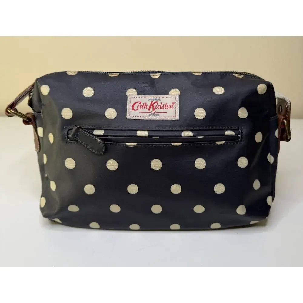 Cath Kidston Crossbody Blue Polka Dot Coated Cotton Zip Top Canvas Strap Bag
